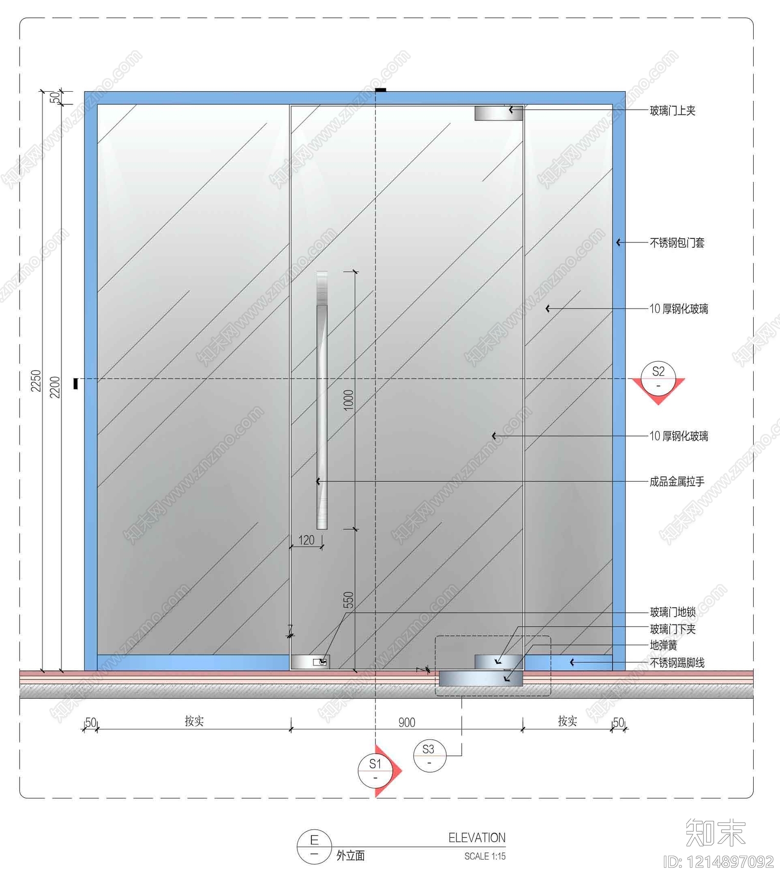玻璃门节点施工图下载【ID:1214897092】