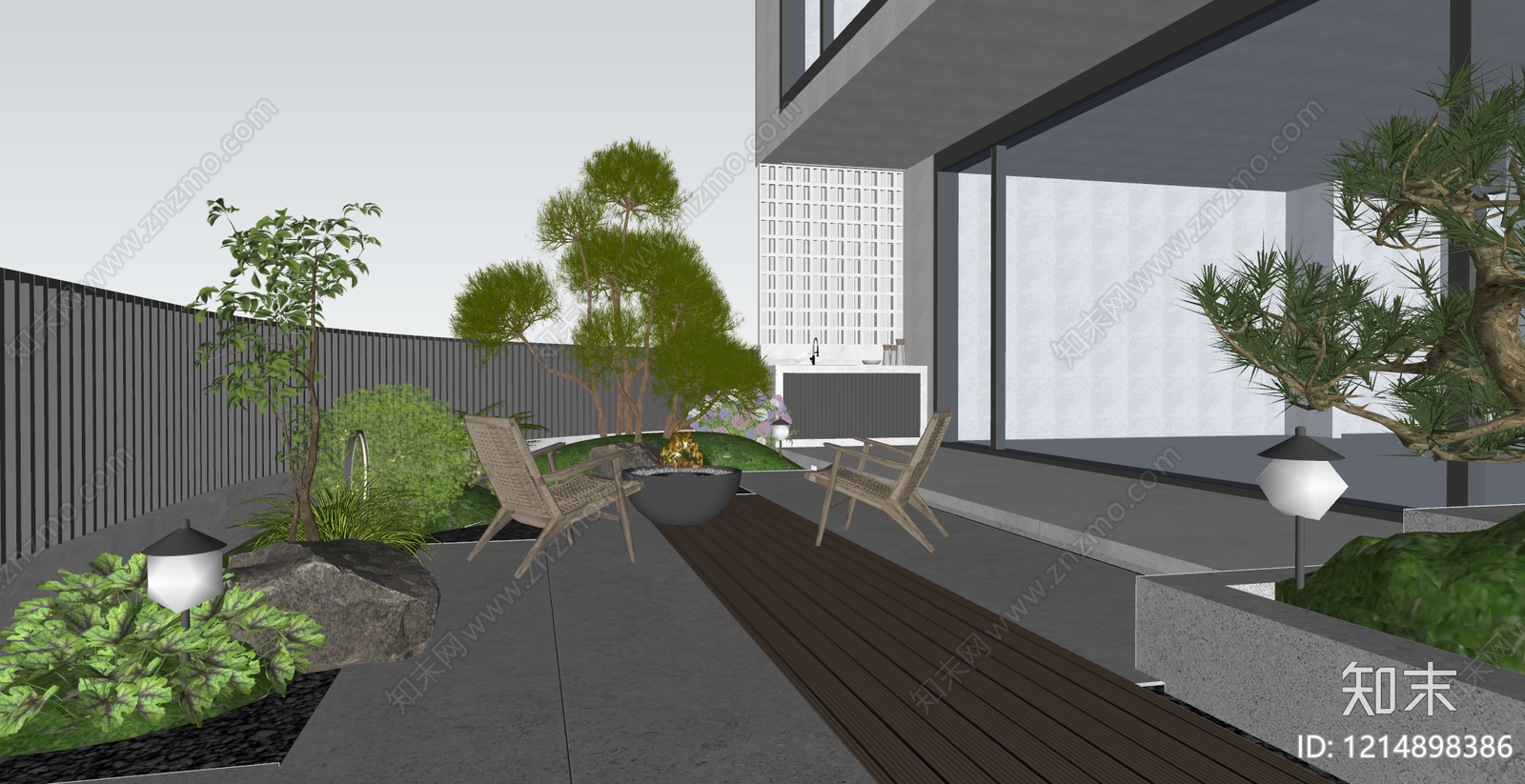 新中式景观屋顶花园SU模型下载【ID:1214898386】