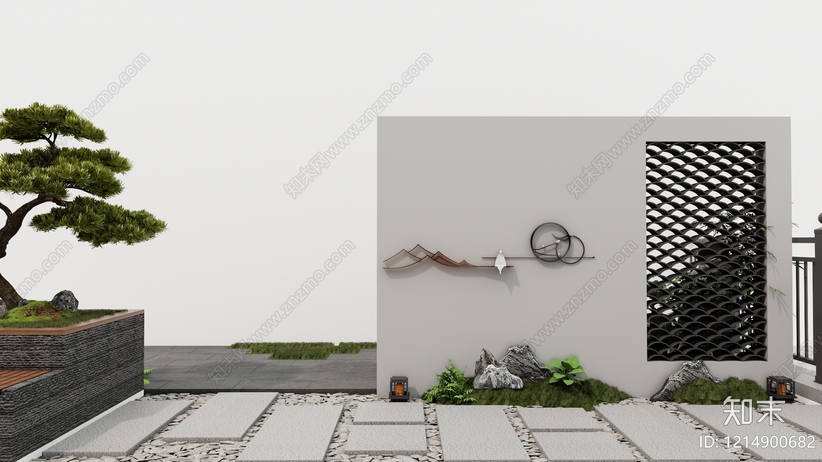 新中式别墅庭院SU模型下载【ID:1214900682】