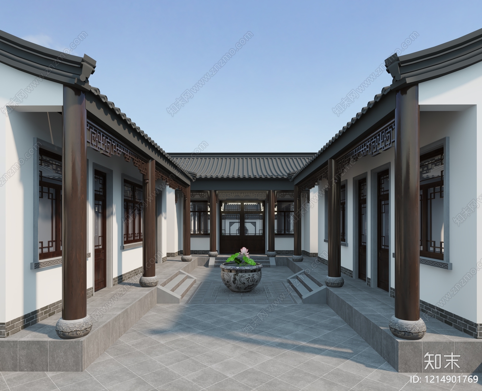 新中式四合院3D模型下载【ID:1214901769】