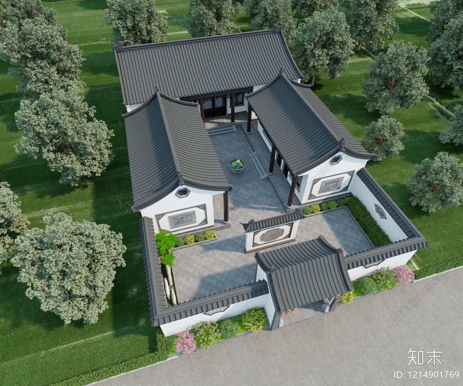 新中式四合院3D模型下载【ID:1214901769】