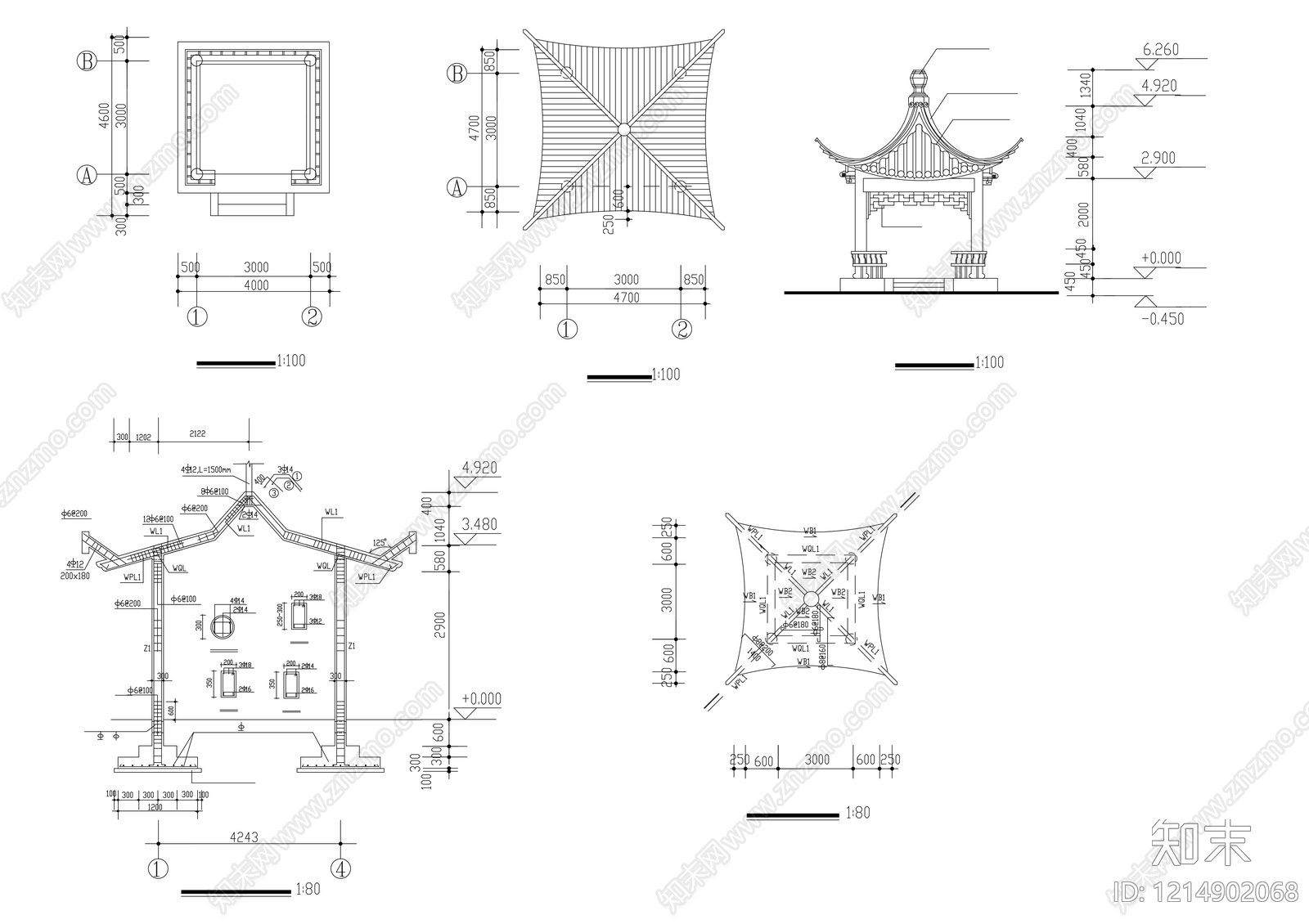 中式亭子cad施工图下载【ID:1214902068】