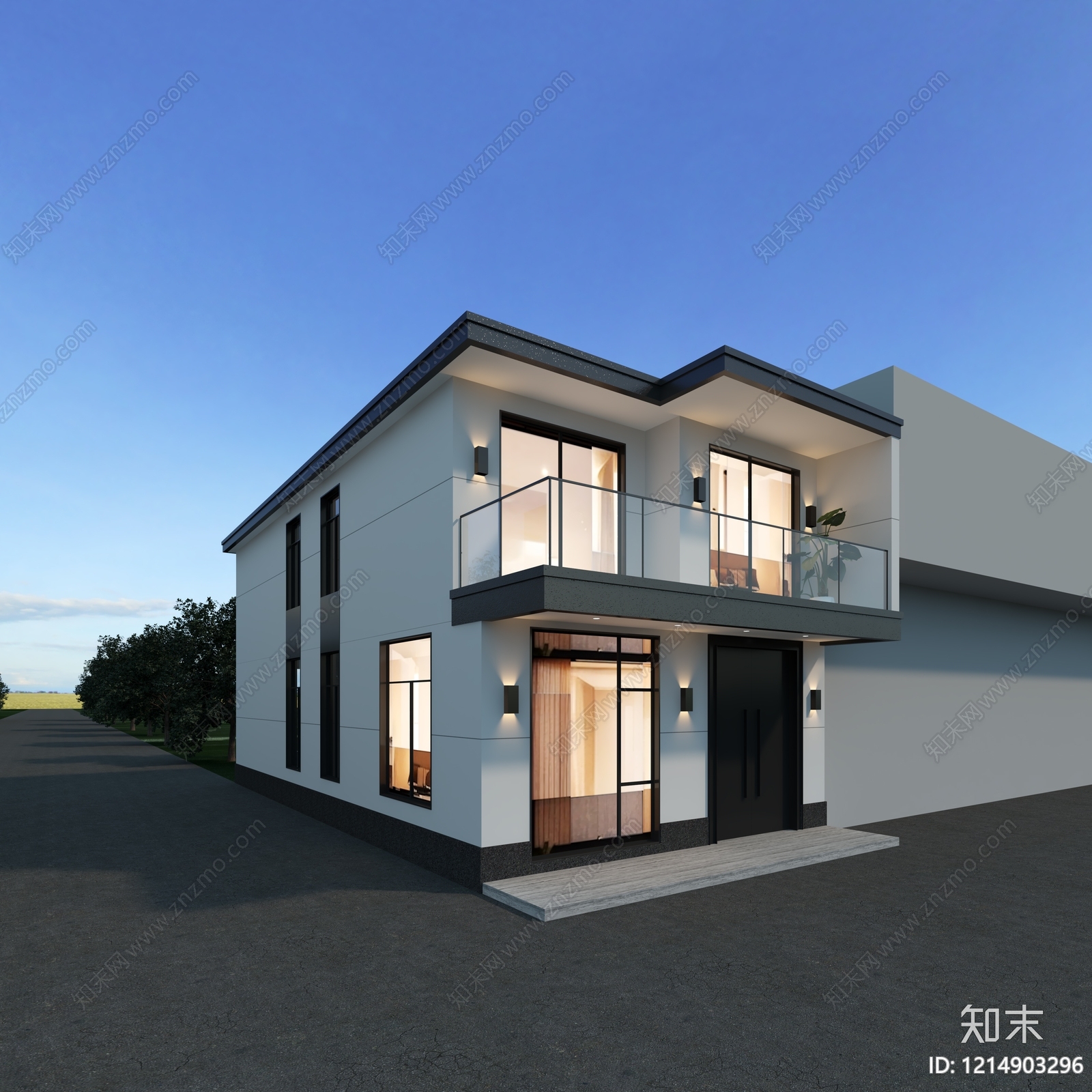 现代简约别墅外观3D模型下载【ID:1214903296】