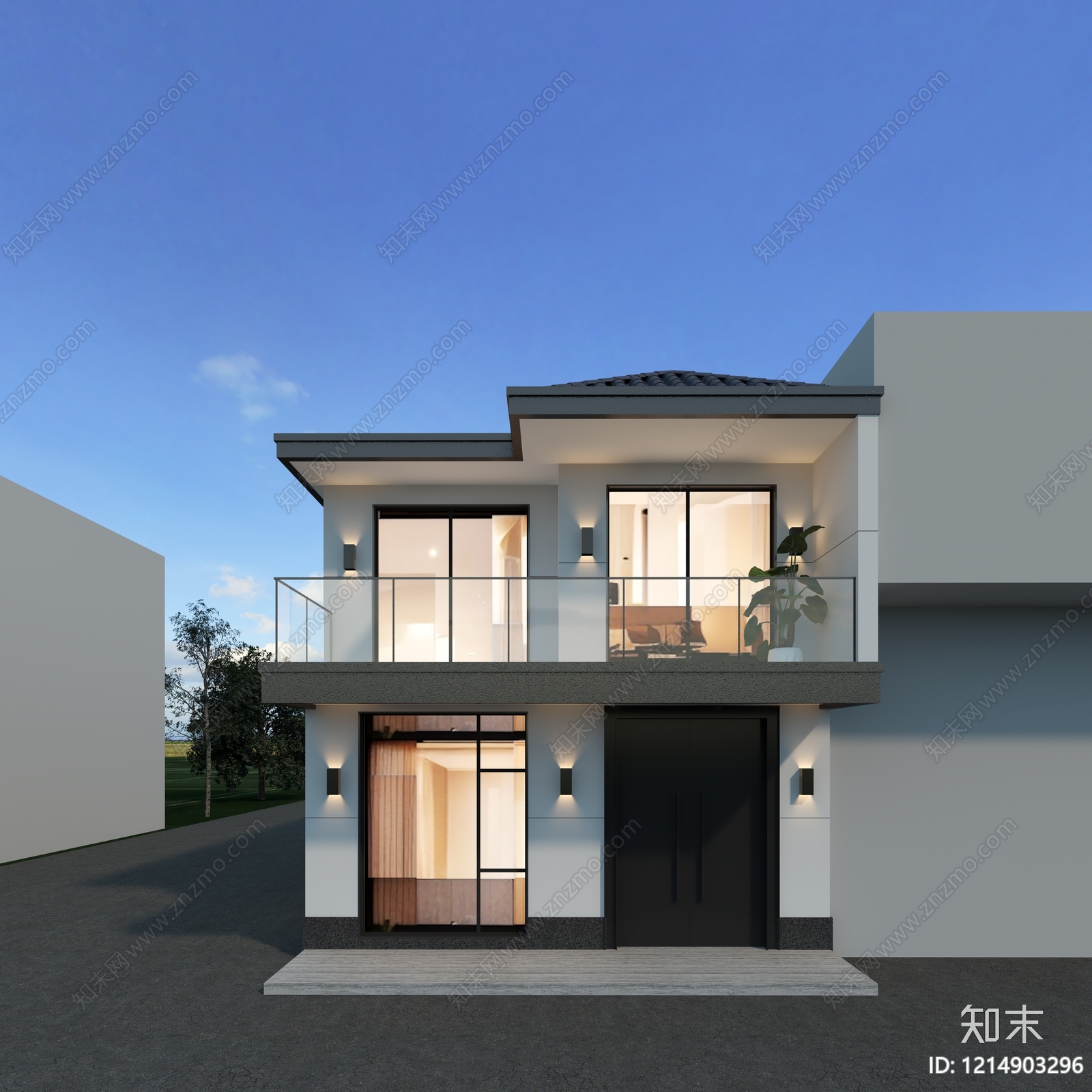 现代简约别墅外观3D模型下载【ID:1214903296】
