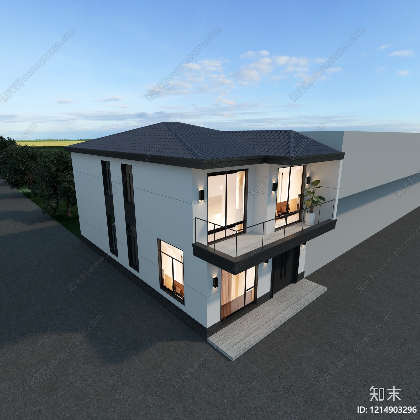 现代简约别墅外观3D模型下载【ID:1214903296】