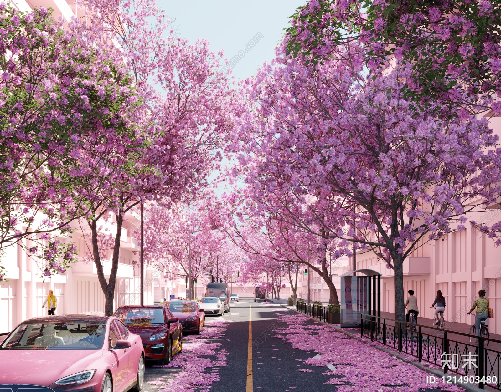 梦幻粉色系风格街道3D模型下载【ID:1214903480】