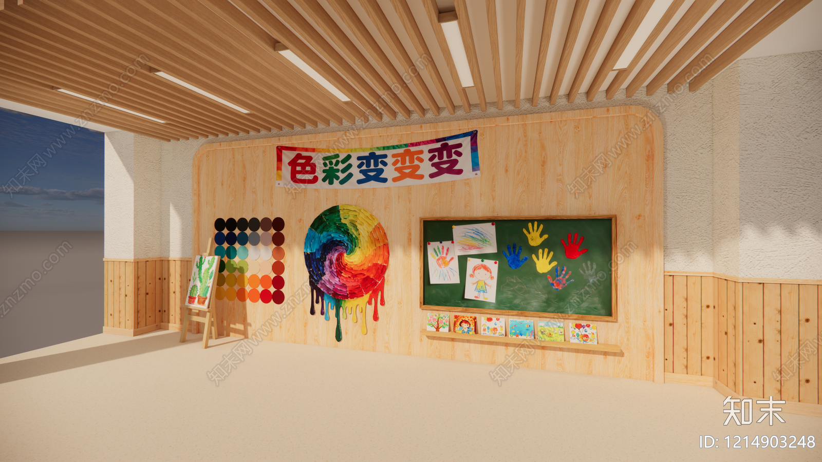 原木风幼儿园内部SU模型下载【ID:1214903248】