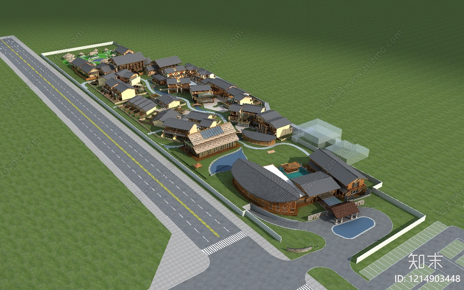 新中式鸟瞰规划3D模型下载【ID:1214903448】