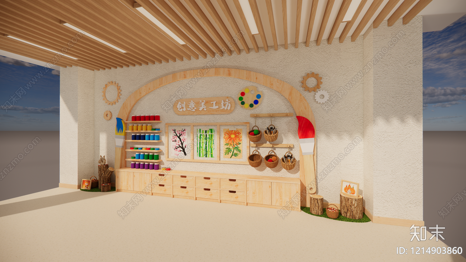 原木风幼儿园内部SU模型下载【ID:1214903860】