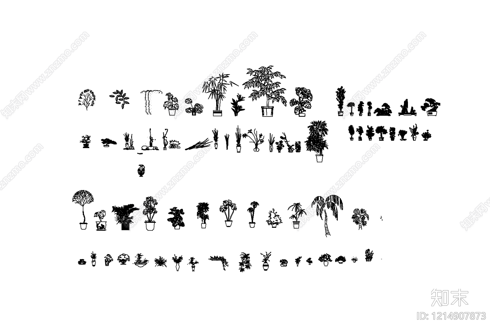 现代简约绿植cad施工图下载【ID:1214907873】