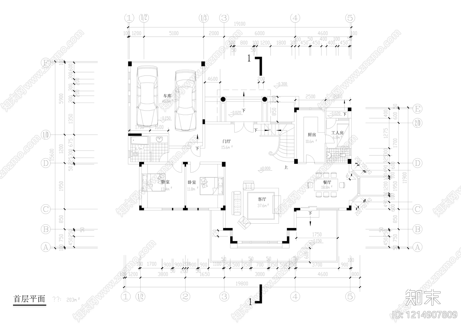 欧式美式别墅建筑cad施工图下载【ID:1214907809】