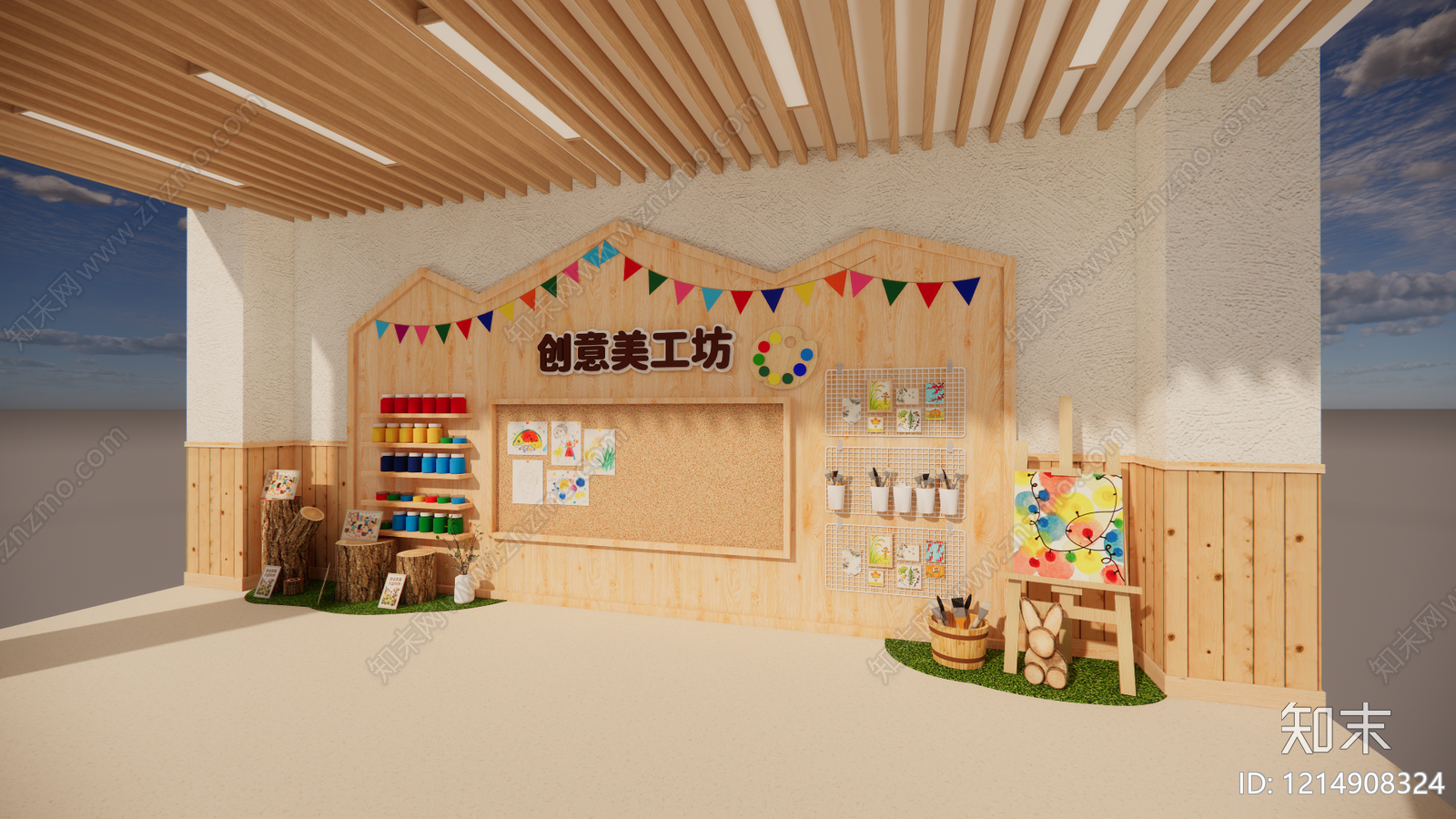 原木风幼儿园内部SU模型下载【ID:1214908324】