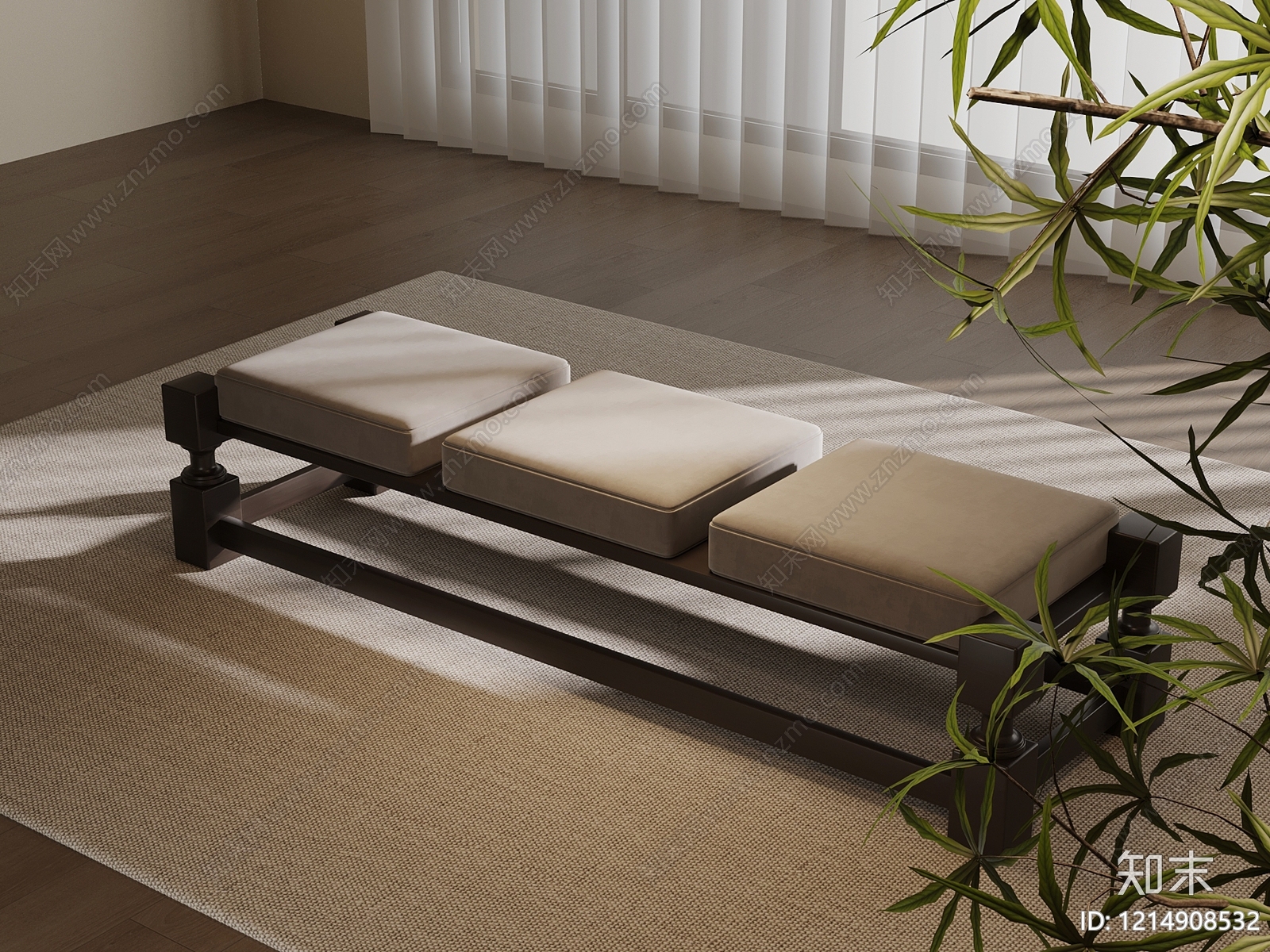 新中式床尾凳3D模型下载【ID:1214908532】