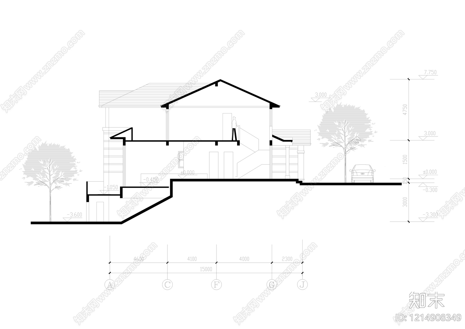 欧式美式别墅建筑cad施工图下载【ID:1214908349】