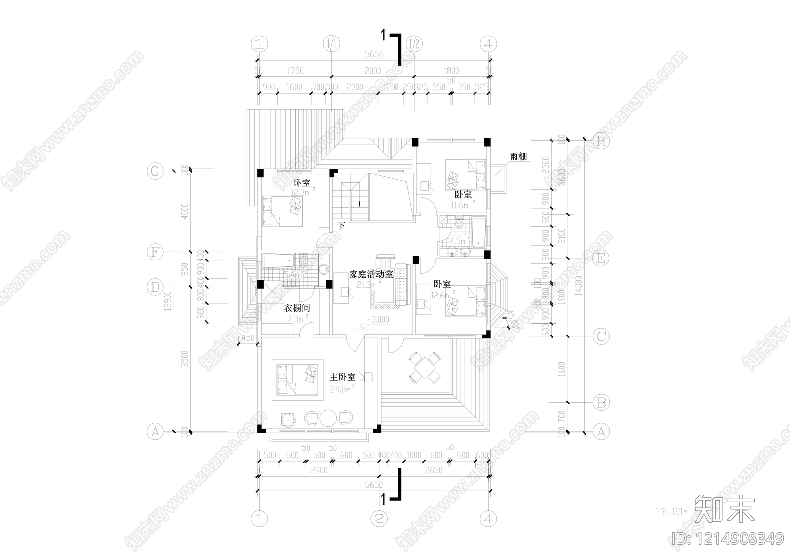 欧式美式别墅建筑cad施工图下载【ID:1214908349】