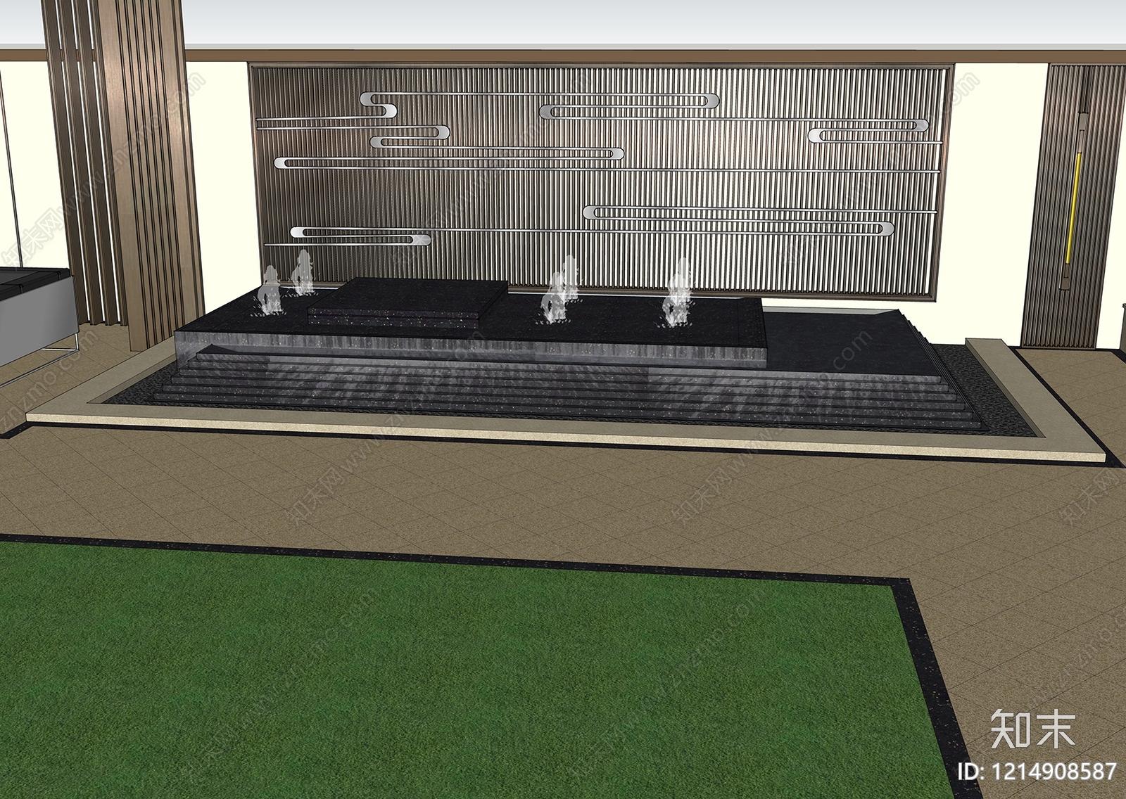 新中式喷泉SU模型下载【ID:1214908587】