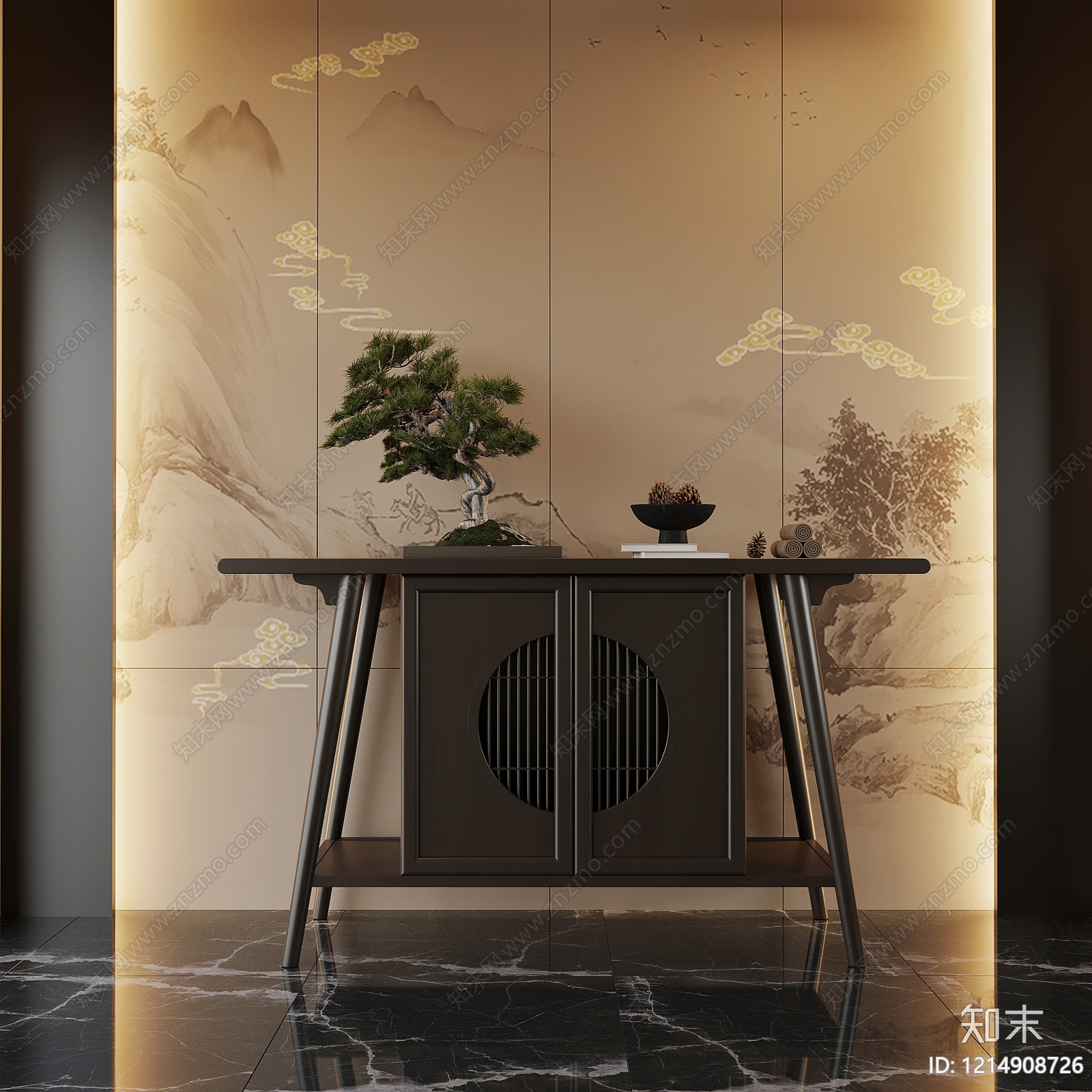 新中式玄关柜SU模型下载【ID:1214908726】