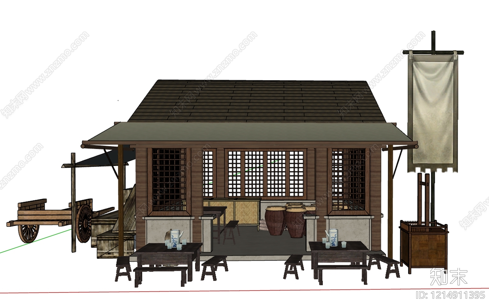 新中式古建筑SU模型下载【ID:1214911395】
