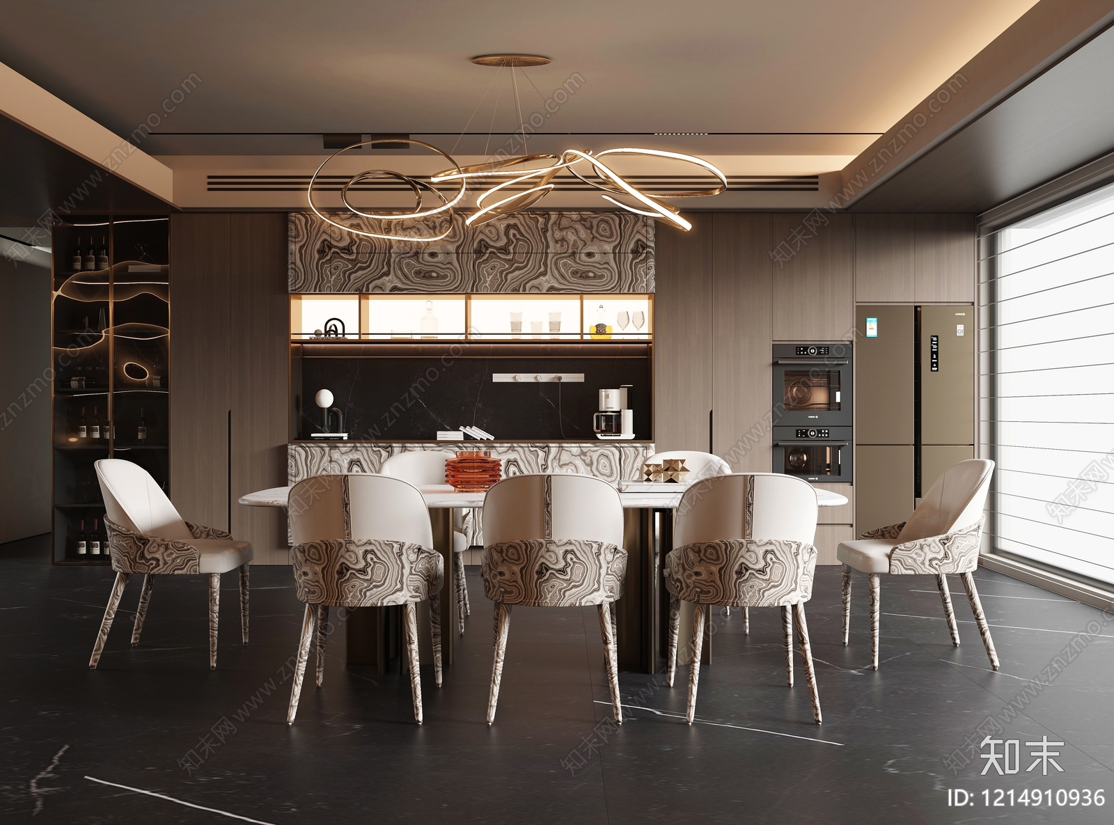 意式轻奢家居餐厅3D模型下载【ID:1214910936】