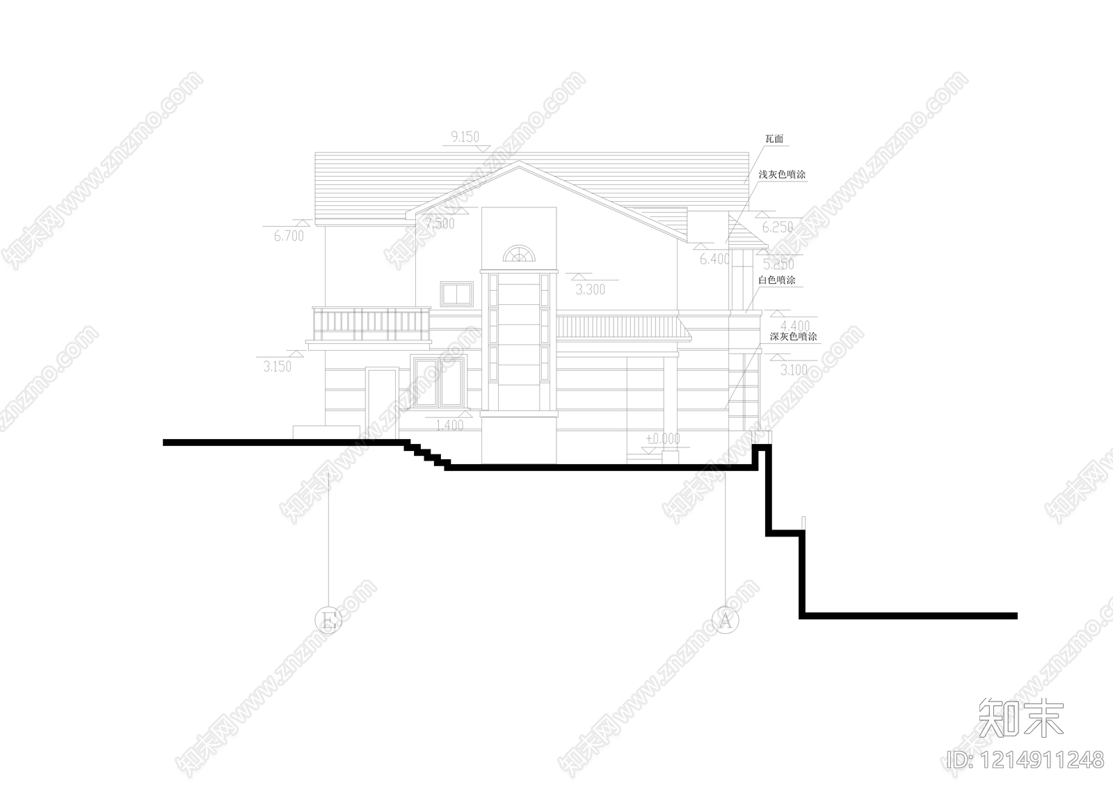 美式别墅建筑cad施工图下载【ID:1214911248】