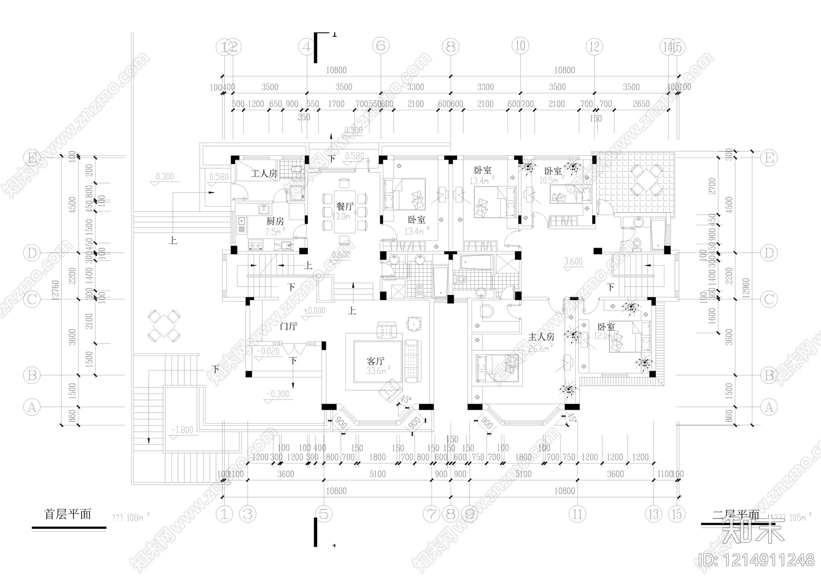 美式别墅建筑cad施工图下载【ID:1214911248】