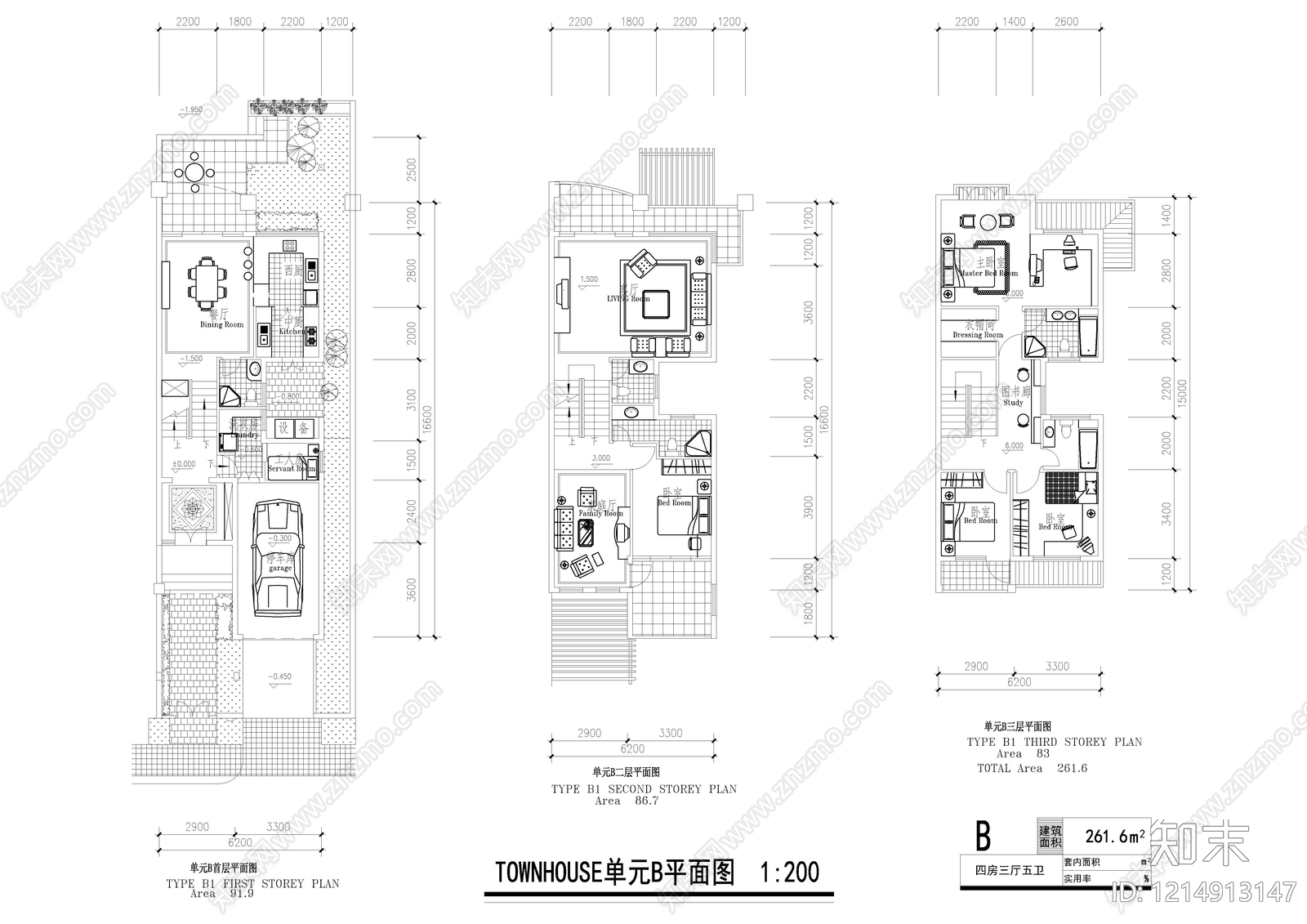 现代别墅建筑cad施工图下载【ID:1214913147】