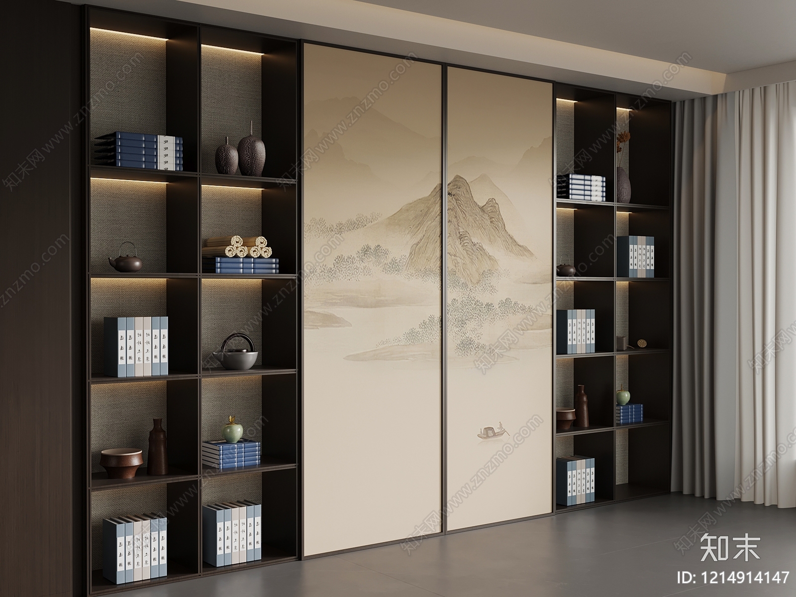 新中式储物柜SU模型下载【ID:1214914147】