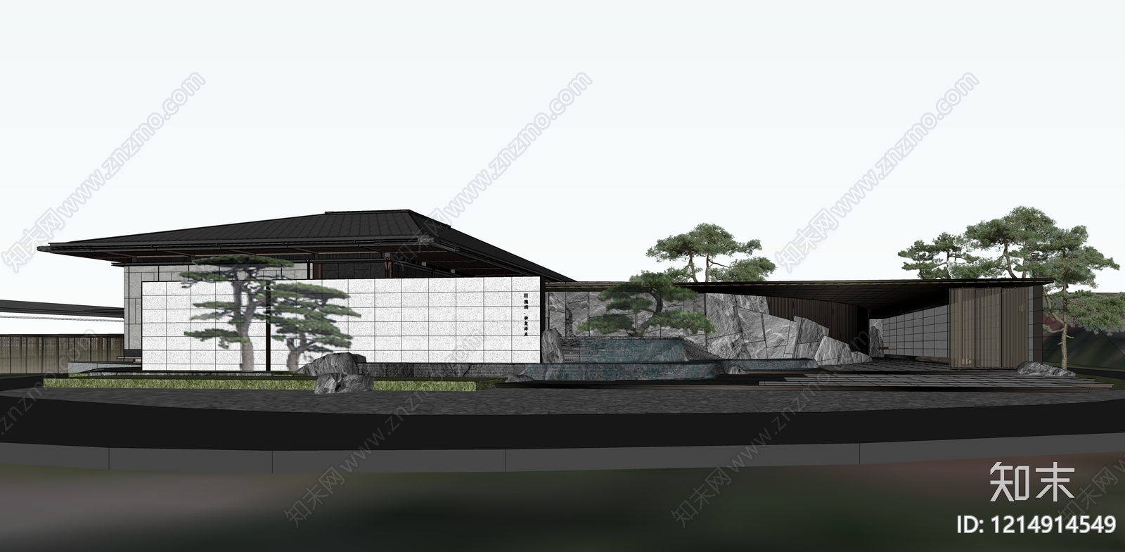 新中式民宿建筑SU模型下载【ID:1214914549】