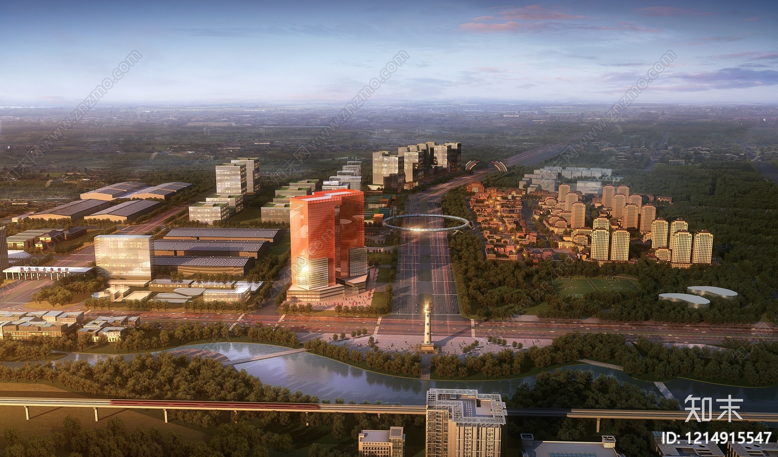 现代主义鸟瞰规划3D模型下载【ID:1214915547】