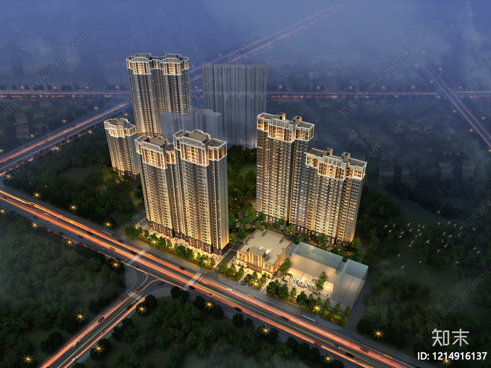 新古典主义小高层住宅楼3D模型下载【ID:1214916137】