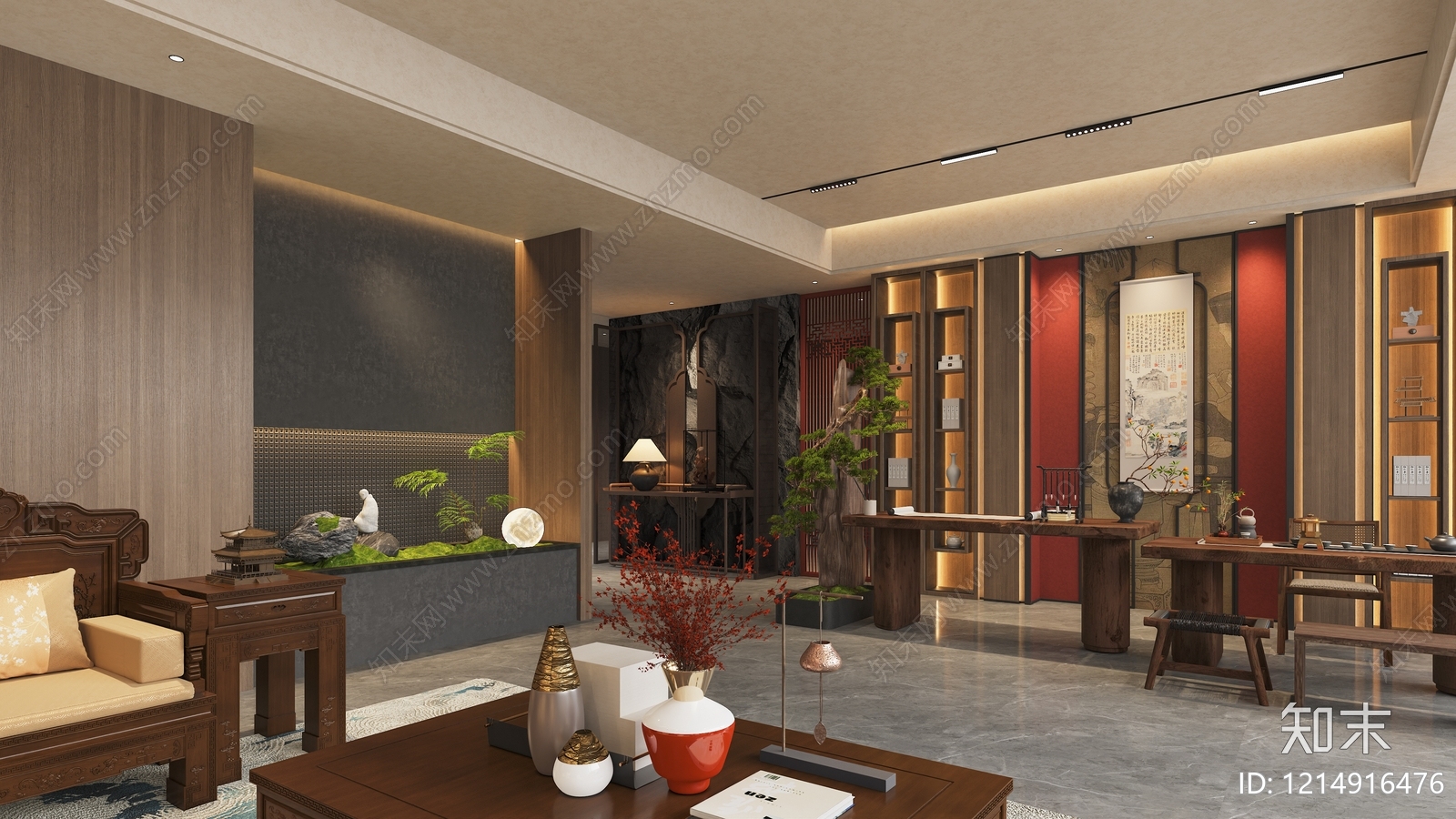 新中式接待室3D模型下载【ID:1214916476】