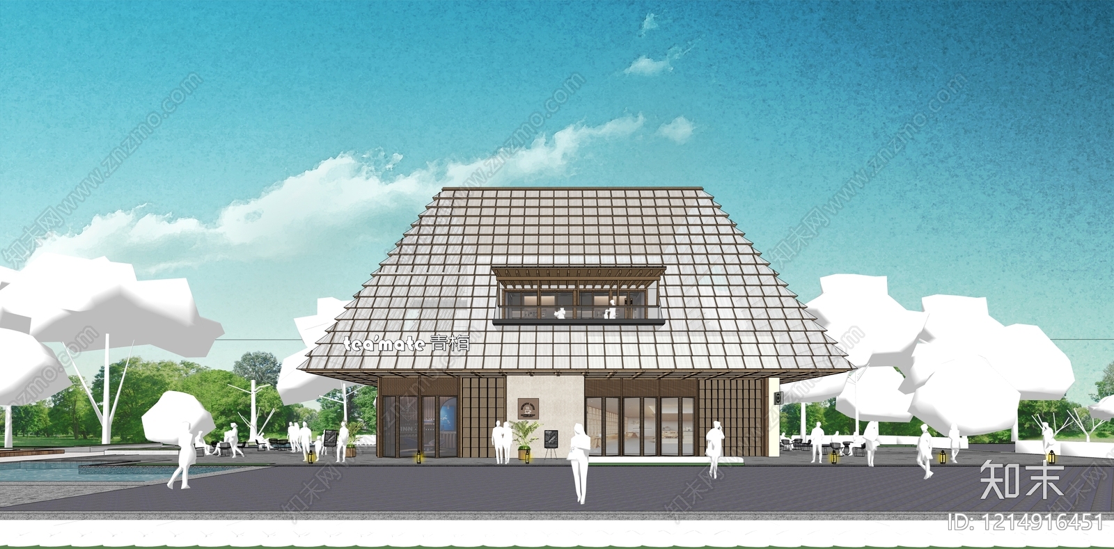 新中式餐饮建筑SU模型下载【ID:1214916451】