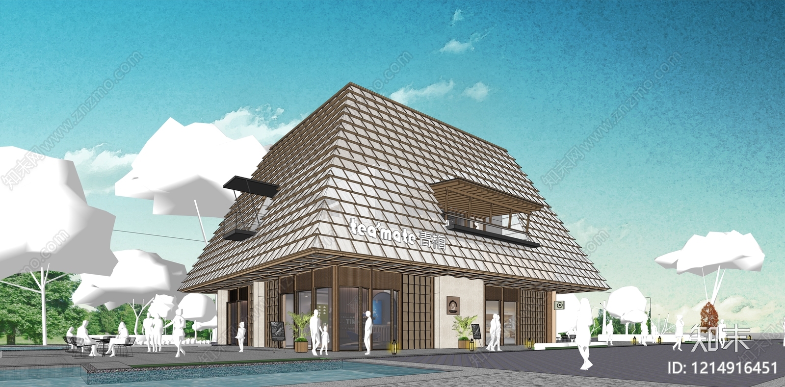 新中式餐饮建筑SU模型下载【ID:1214916451】