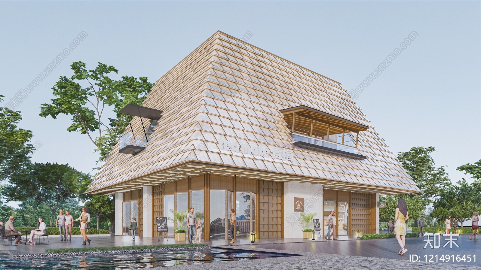 新中式餐饮建筑SU模型下载【ID:1214916451】