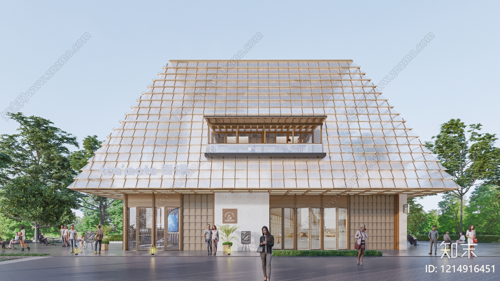 新中式餐饮建筑SU模型下载【ID:1214916451】