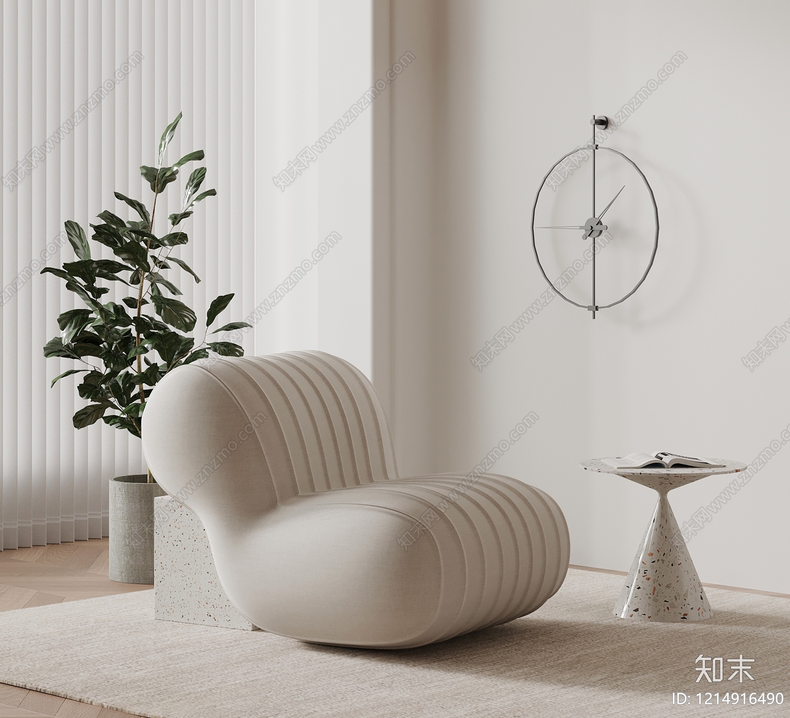 奶油风躺椅3D模型下载【ID:1214916490】