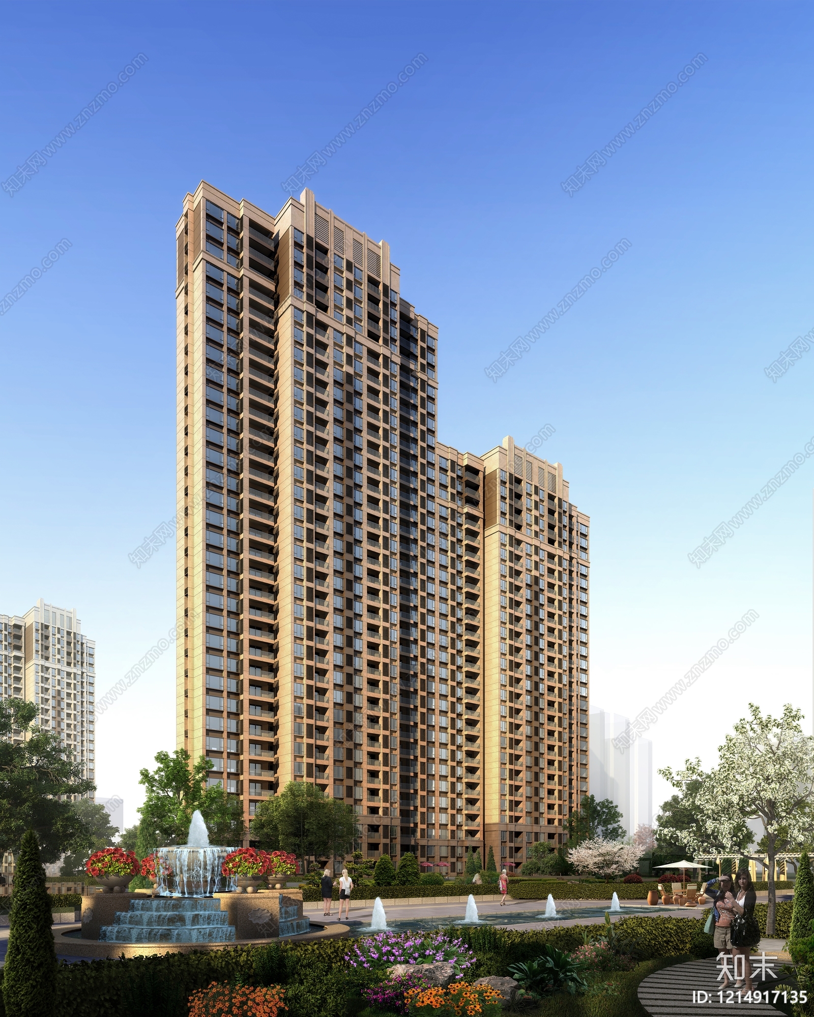 现代主义小高层住宅楼3D模型下载【ID:1214917135】