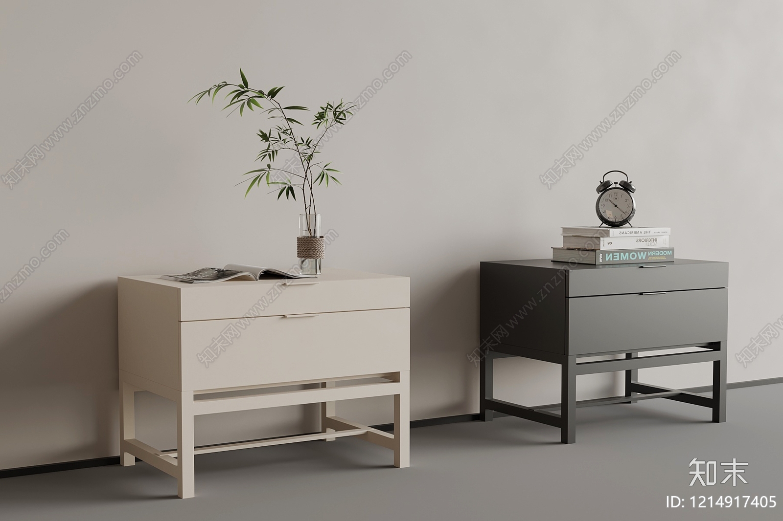 现代极简床头柜3D模型下载【ID:1214917405】