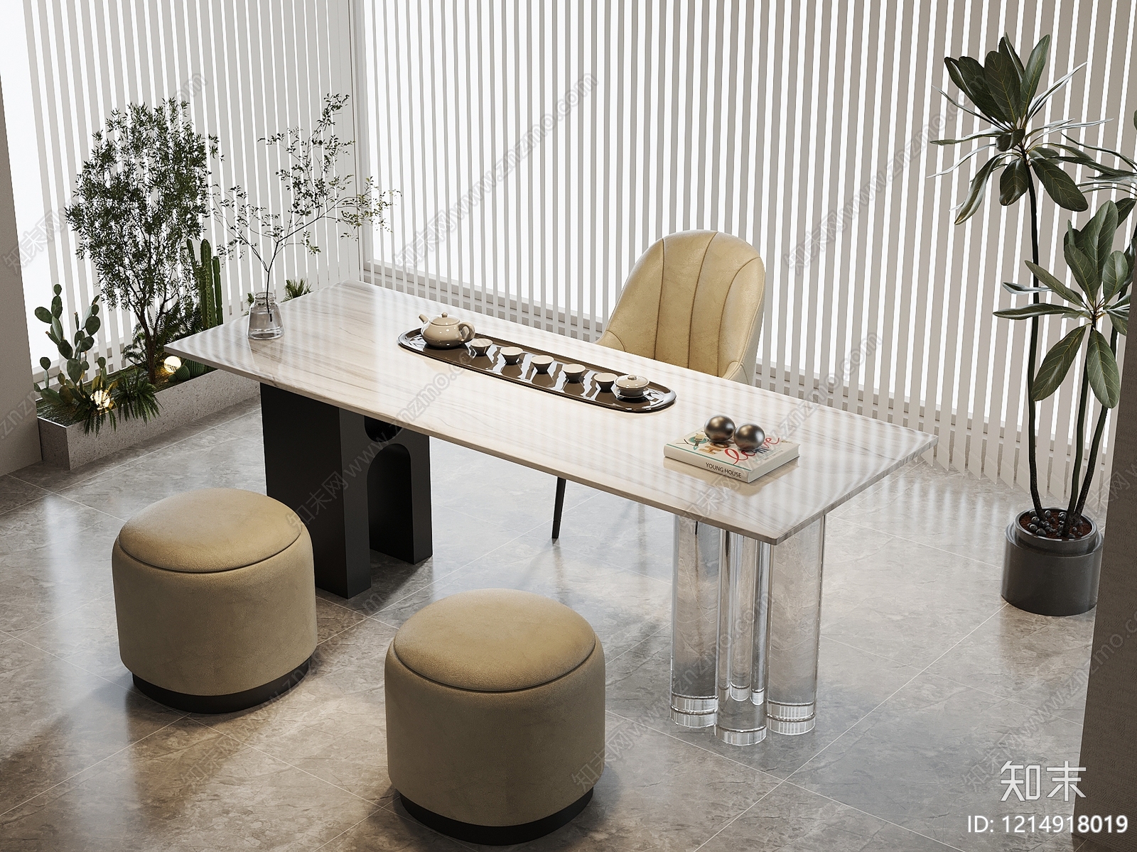 现代轻奢茶桌椅3D模型下载【ID:1214918019】
