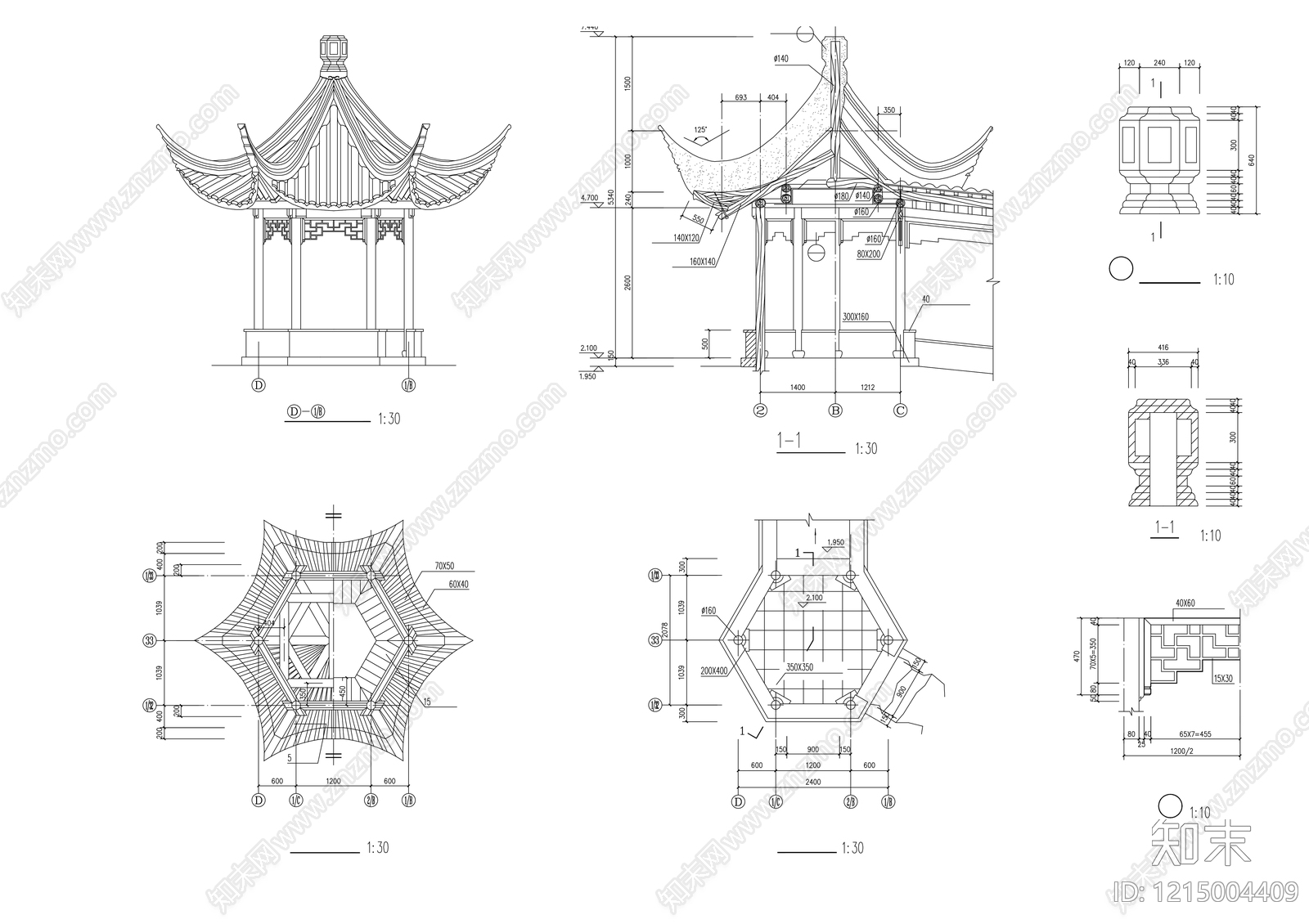 中式亭子cad施工图下载【ID:1215004409】