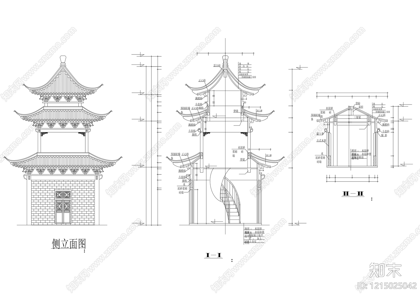 中式亭子cad施工图下载【ID:1215025042】