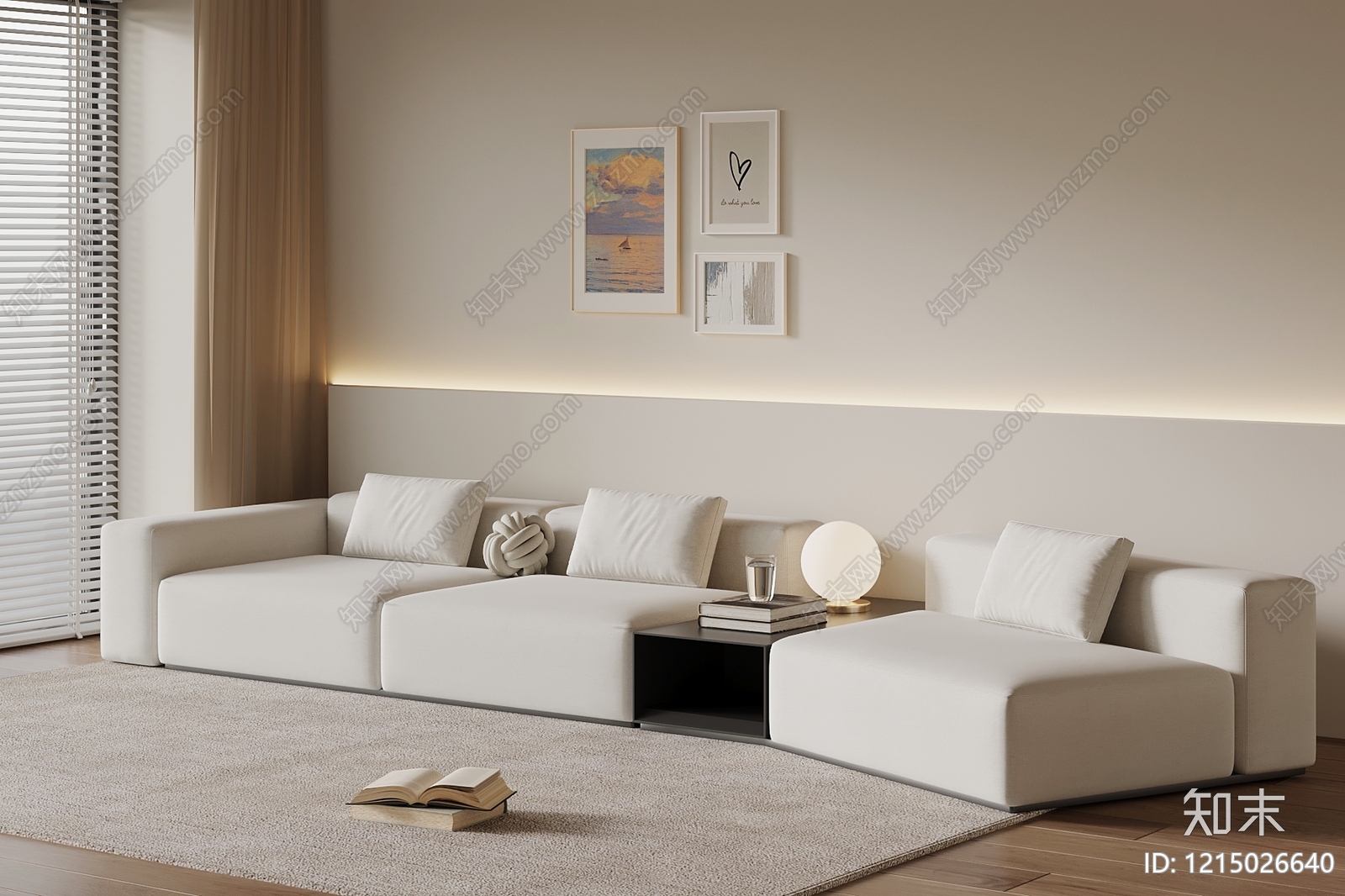 奶油风多人沙发3D模型下载【ID:1215026640】