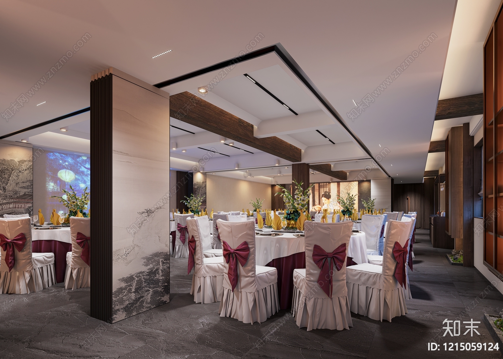 新中式宴会厅3D模型下载【ID:1215059124】