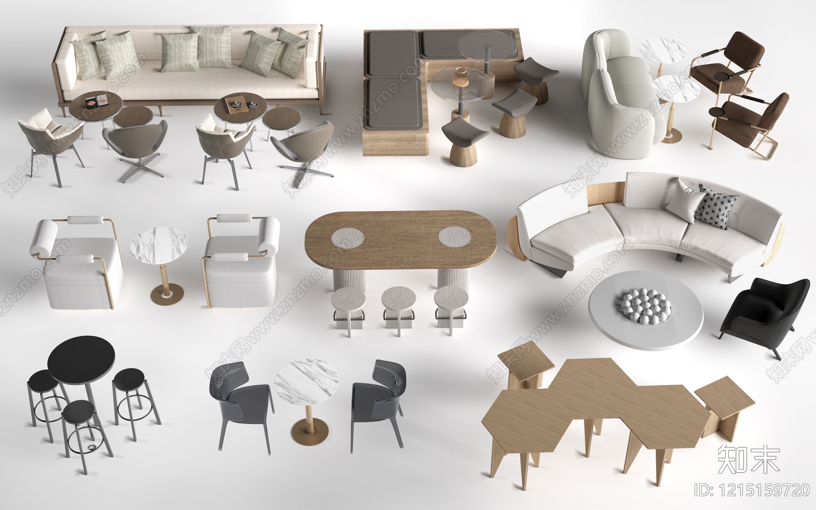 现代咖啡厅桌椅SU模型下载【ID:1215159720】