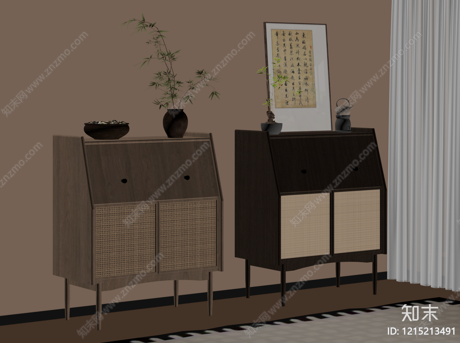 新中式餐边柜SU模型下载【ID:1215213491】