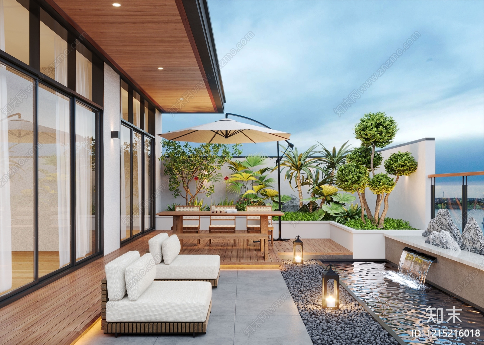 新中式屋顶花园3D模型下载【ID:1215216018】