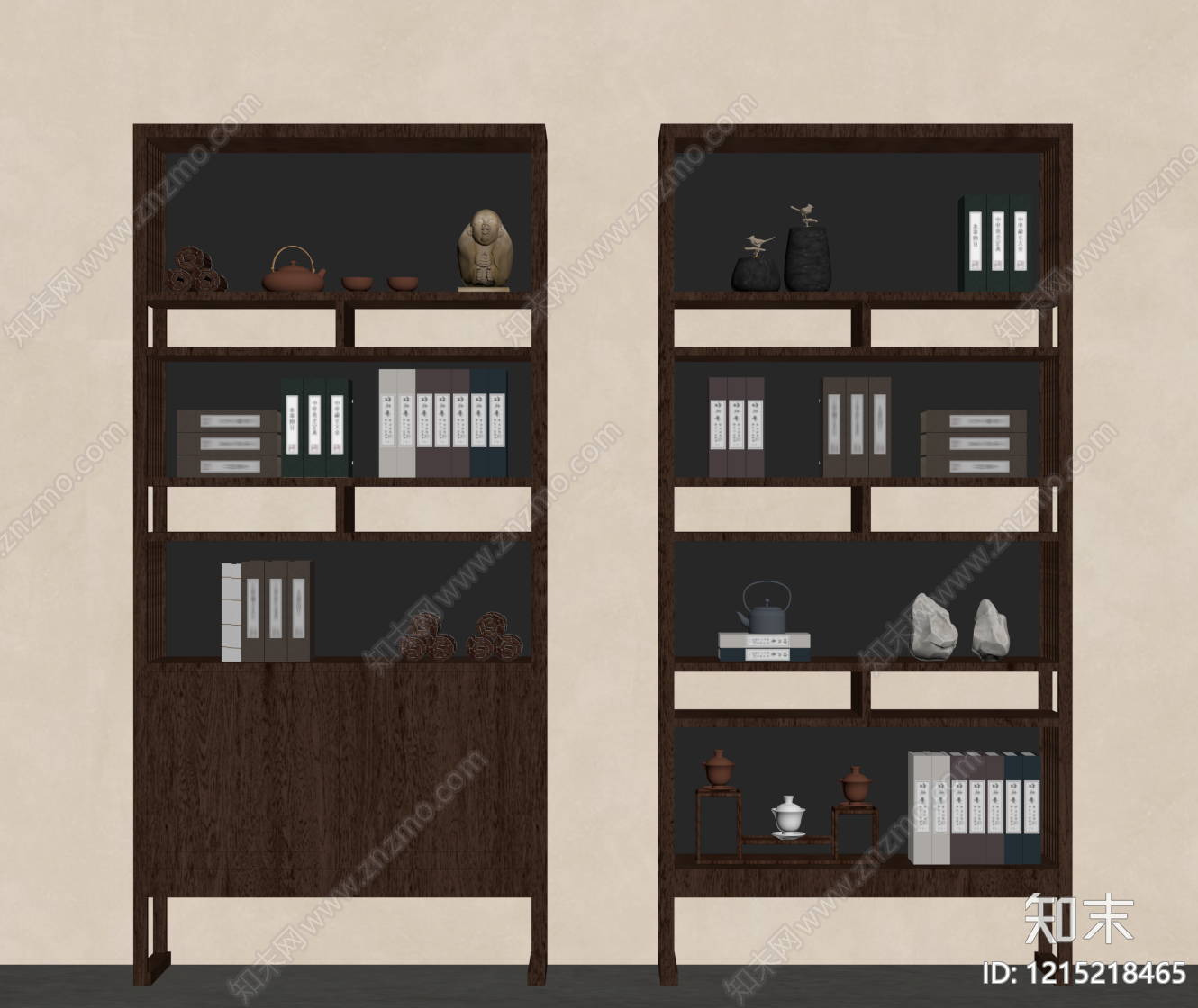 新中式书架SU模型下载【ID:1215218465】