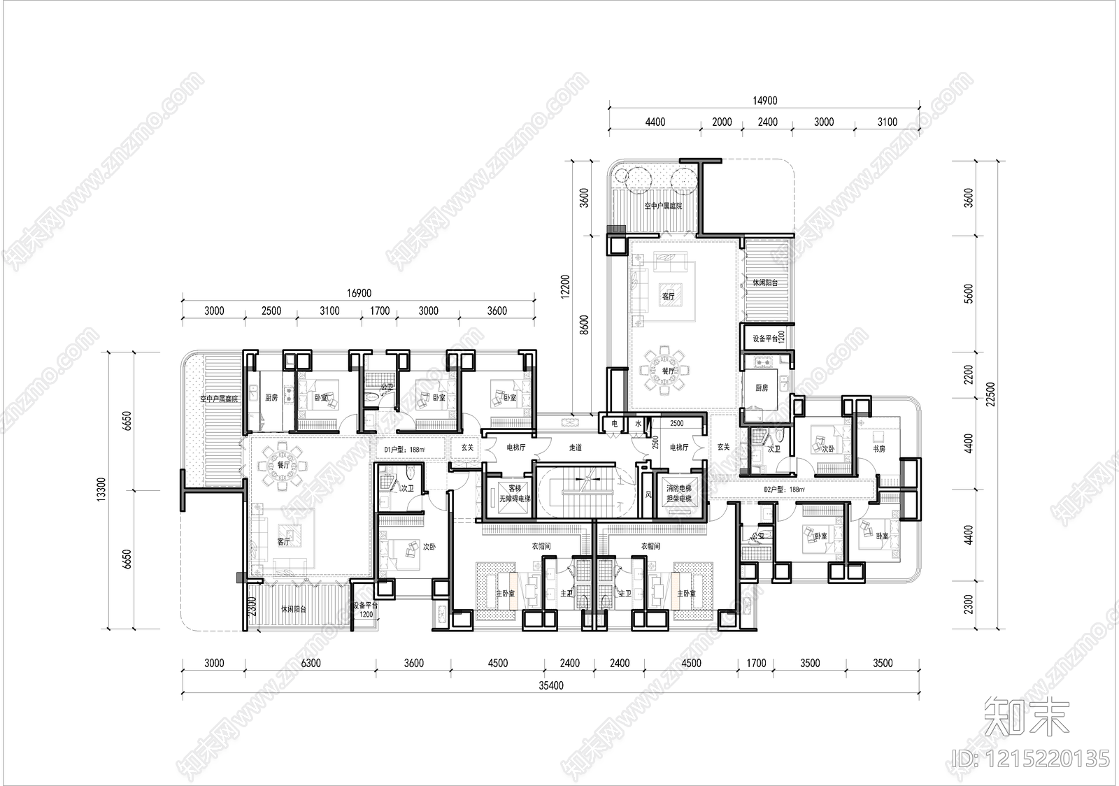 现代简约住宅楼建筑cad施工图下载【ID:1215220135】