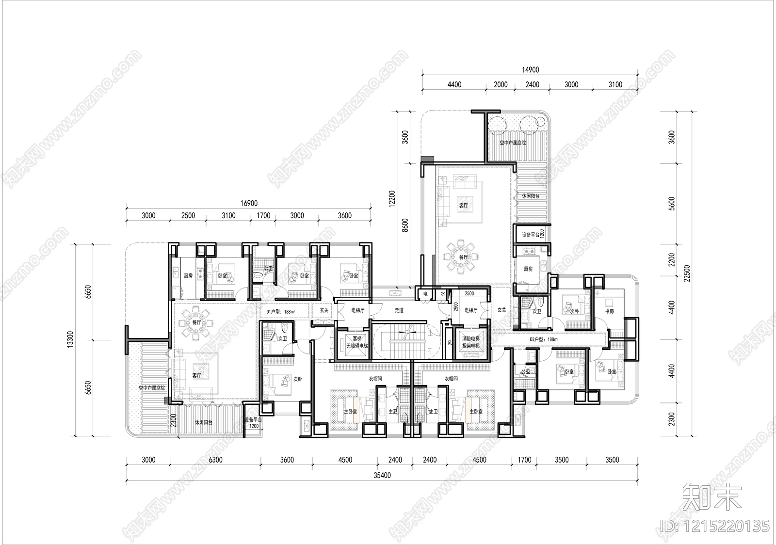 现代简约住宅楼建筑cad施工图下载【ID:1215220135】