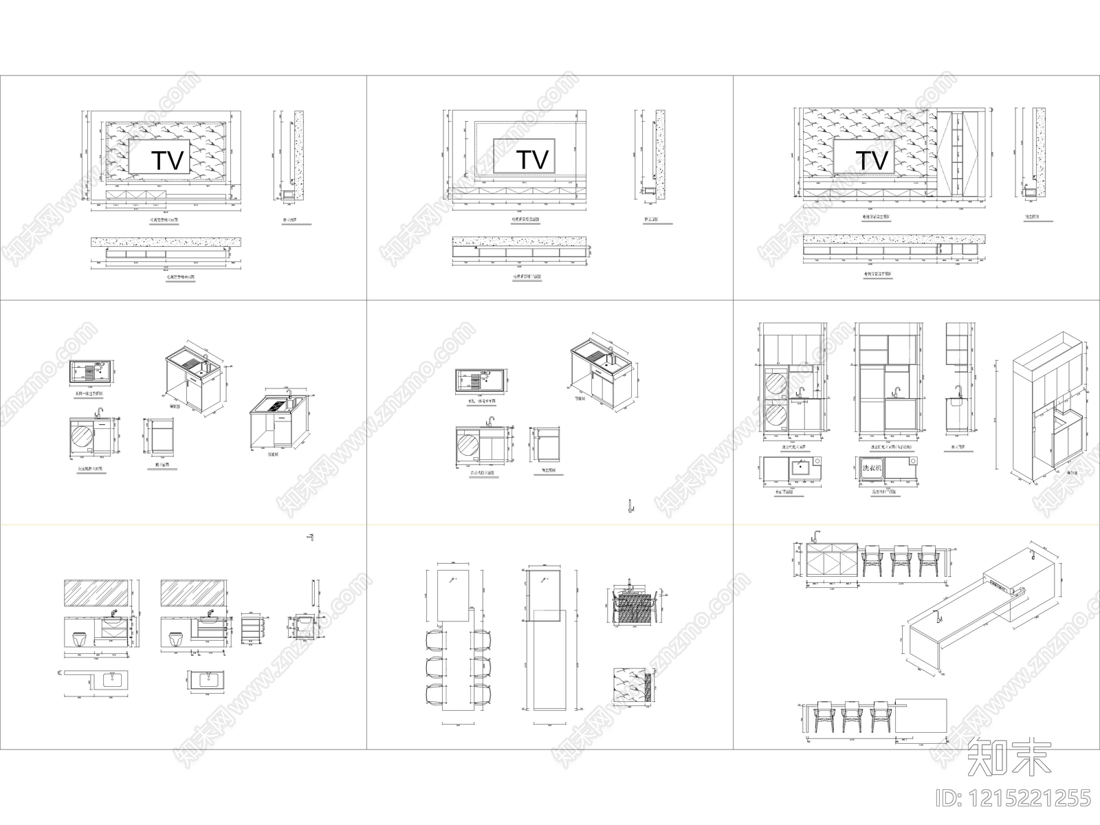 全屋定制柜体衣柜橱柜鞋柜装饰柜浴室柜设计CAD图库cad施工图下载【ID:1215221255】